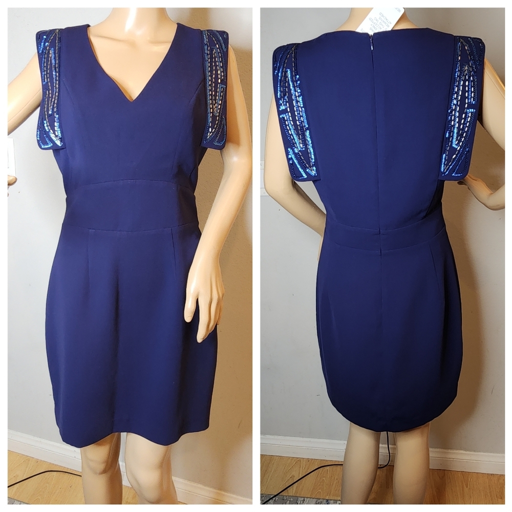Nwt Reiss Elegant Navy Blue Cocktail Dress Sequin Embellished Details Size 6